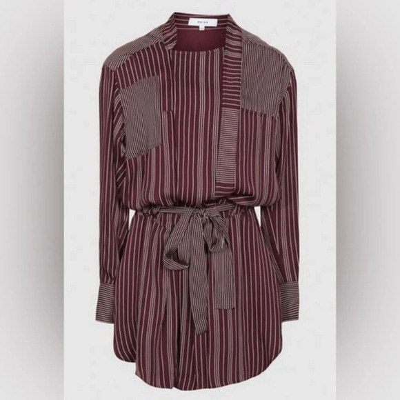 NWT Reiss Albi Striped Mini Shirtdress Berry & Ivory Size 6 - Picture 1 of 10